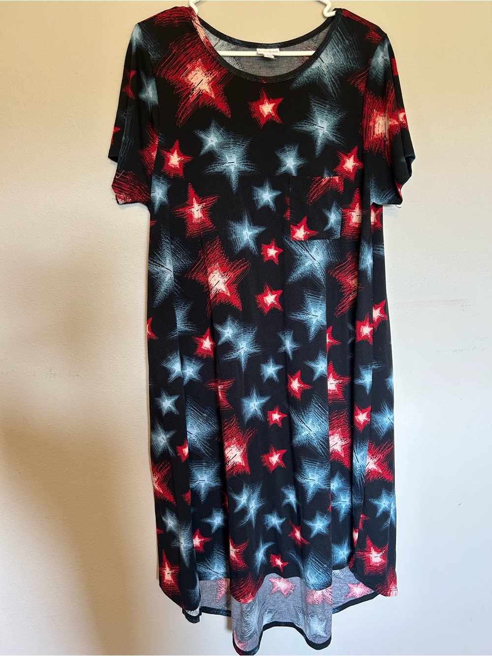 Womans LulaRoe Black Star Print Dress - Red & Light Blue